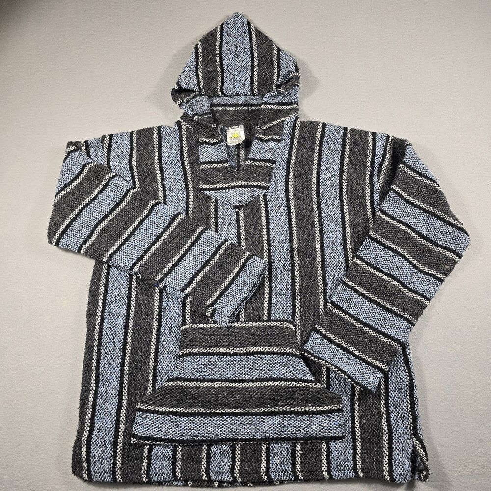 Sunspecs Men's XL Blue Baja Drug Rug Mexican Pullover Hoodie Sweatshirt Unisex